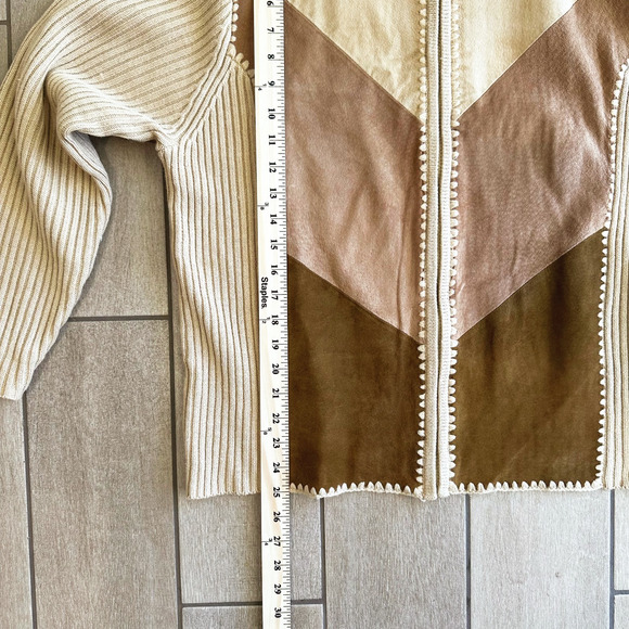 Designer Studio Original Zip Up Suede Patchwork Sweater 2X Boho Hippie Retro 70s - Picture 6 of 6